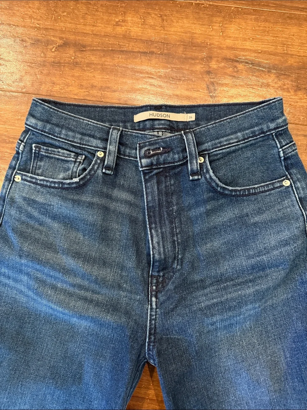 Hudson Jeans Straight-Leg Dark Blue Denim with Frayed Hem